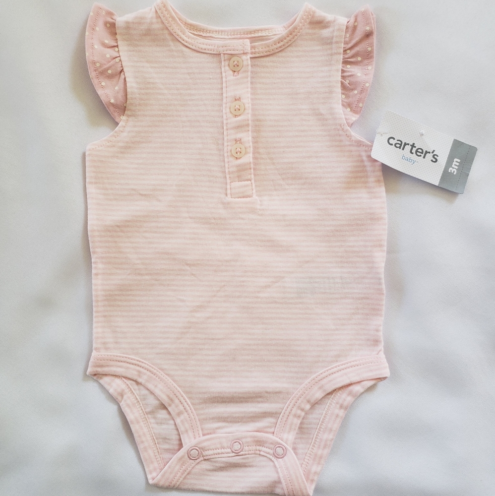 New Carters Girls Pink Striped Button Onsie